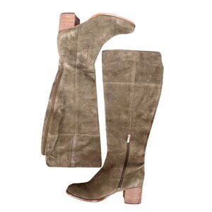 Marc Fisher Epic Stretch Wide Calf OTK Boots Size 10M Olive Green Suede